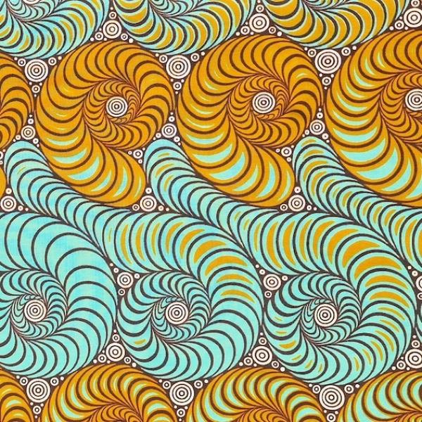 Afrikanischer Wax Print Stoff Baumwolle ORANGE TURQUOISE SNAILS